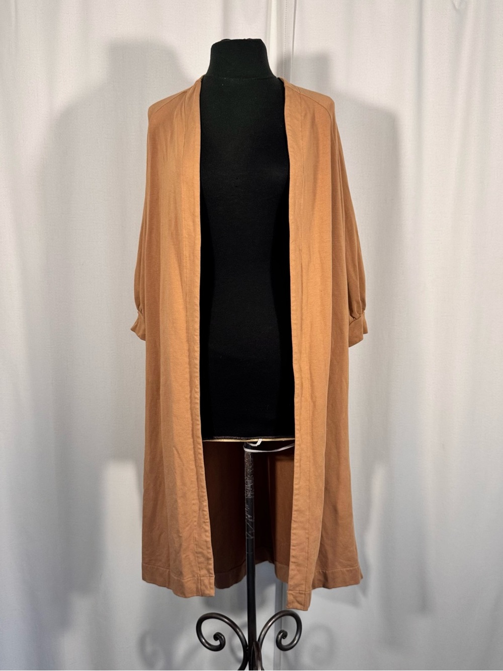 Cuyana Camel Organic Pima Cotton Long Open Front Cardigan - Picture 2 of 9